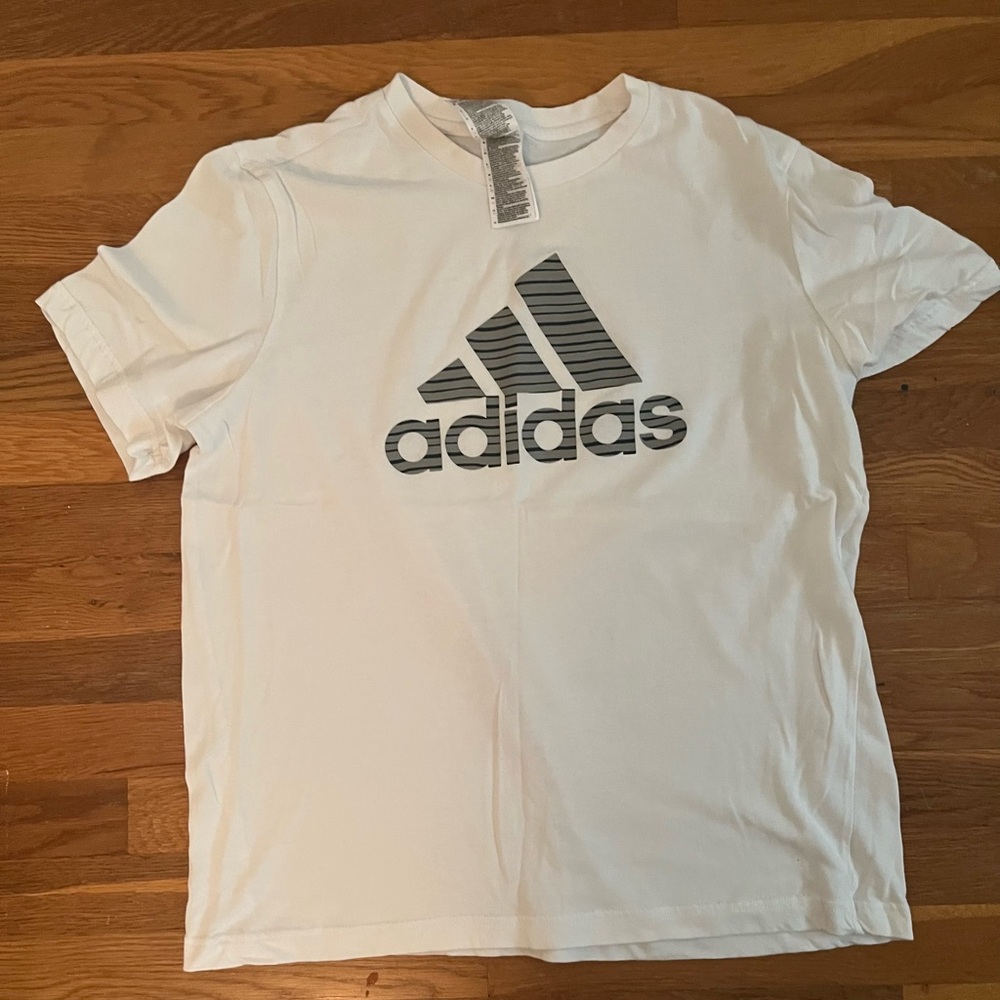 Adidas White Tee with Striped Logo